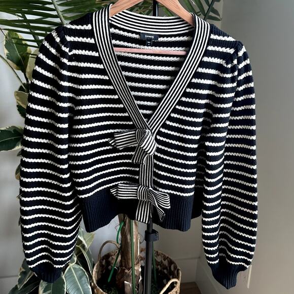 Express Sweaters - Express Bow Tie Striped Cardigan Sweater Black White M Coquette Parisian